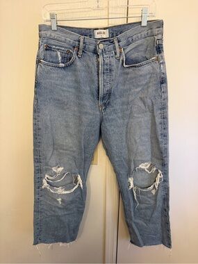 Agolde Distressed Raw Hem Light Wash Jeans 100% Cotton Size 28
